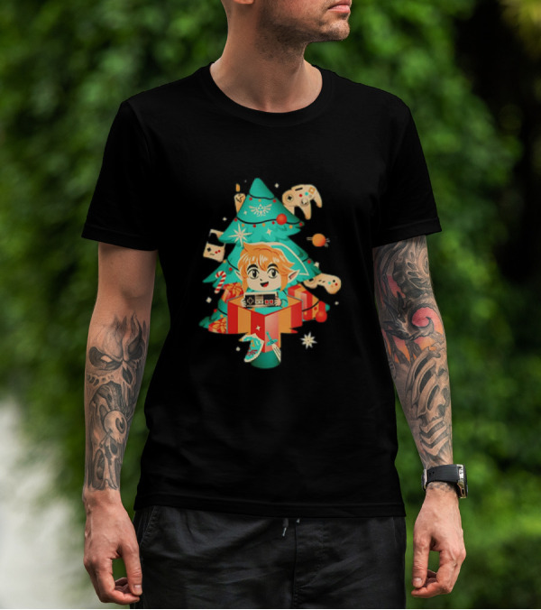 The Legend Of Zelda Link Nostalgic Christmas Tree With Video Game Controllers T-Shirt