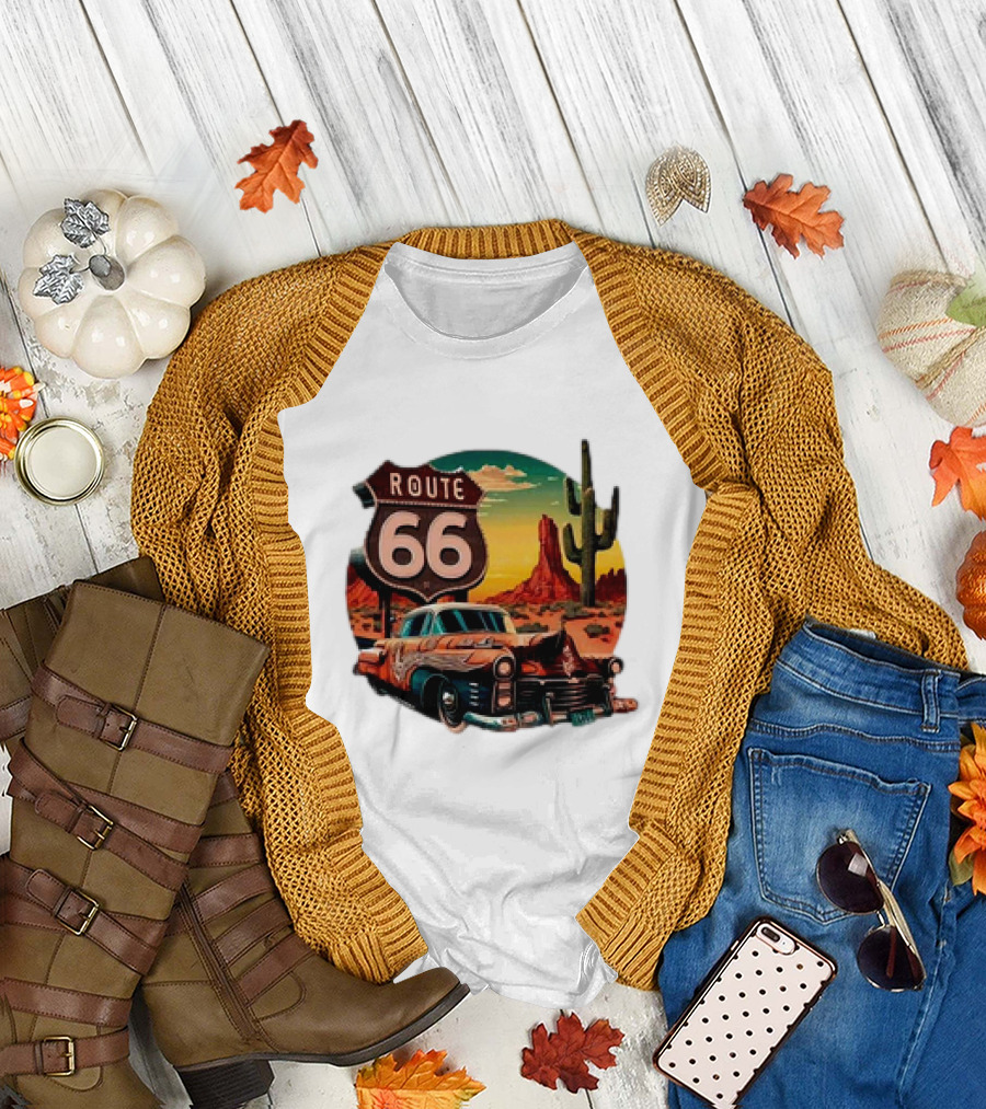 Route 66 Classic Car Desert Scene T-Shirt