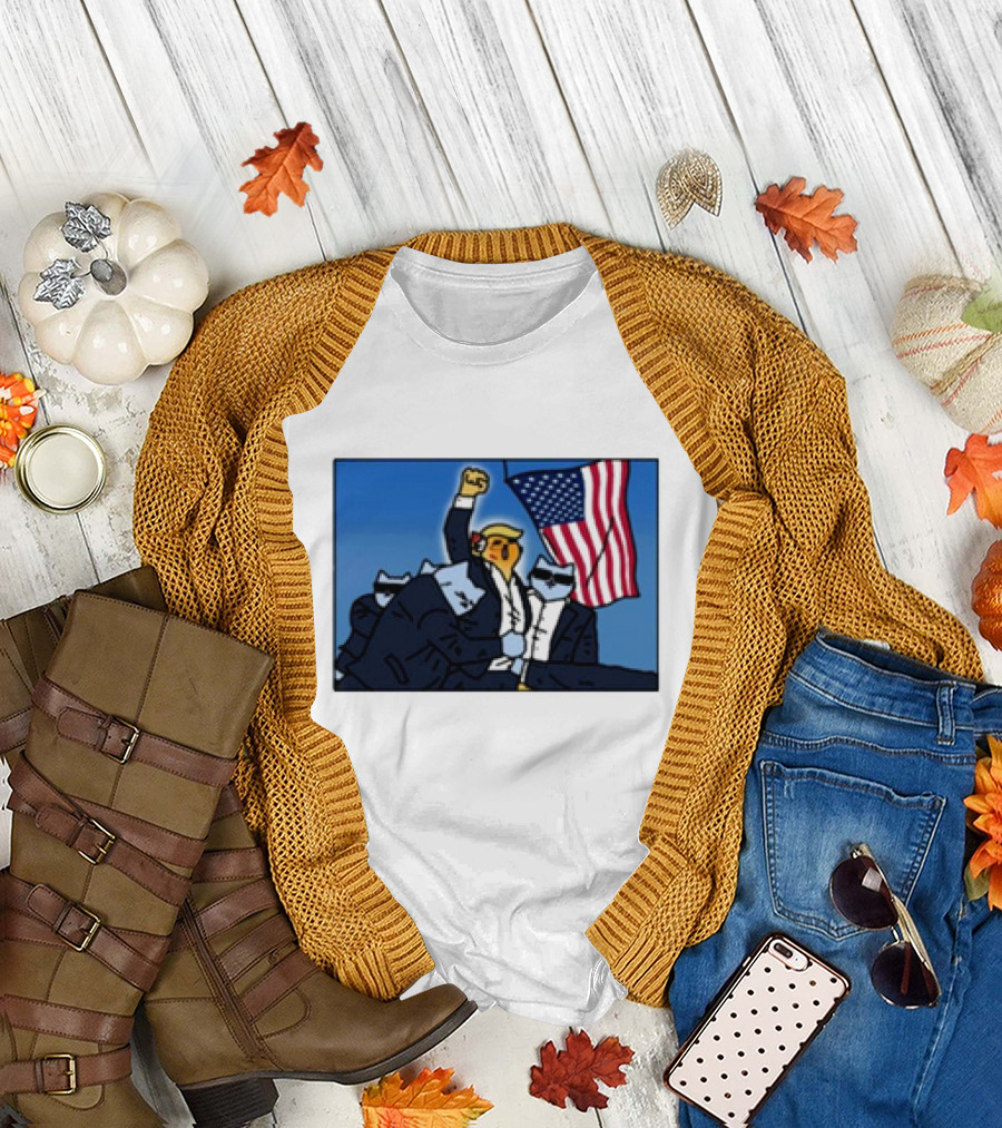 Silly Nub Merch President Trump Cartoon with American Flag T-Shirt