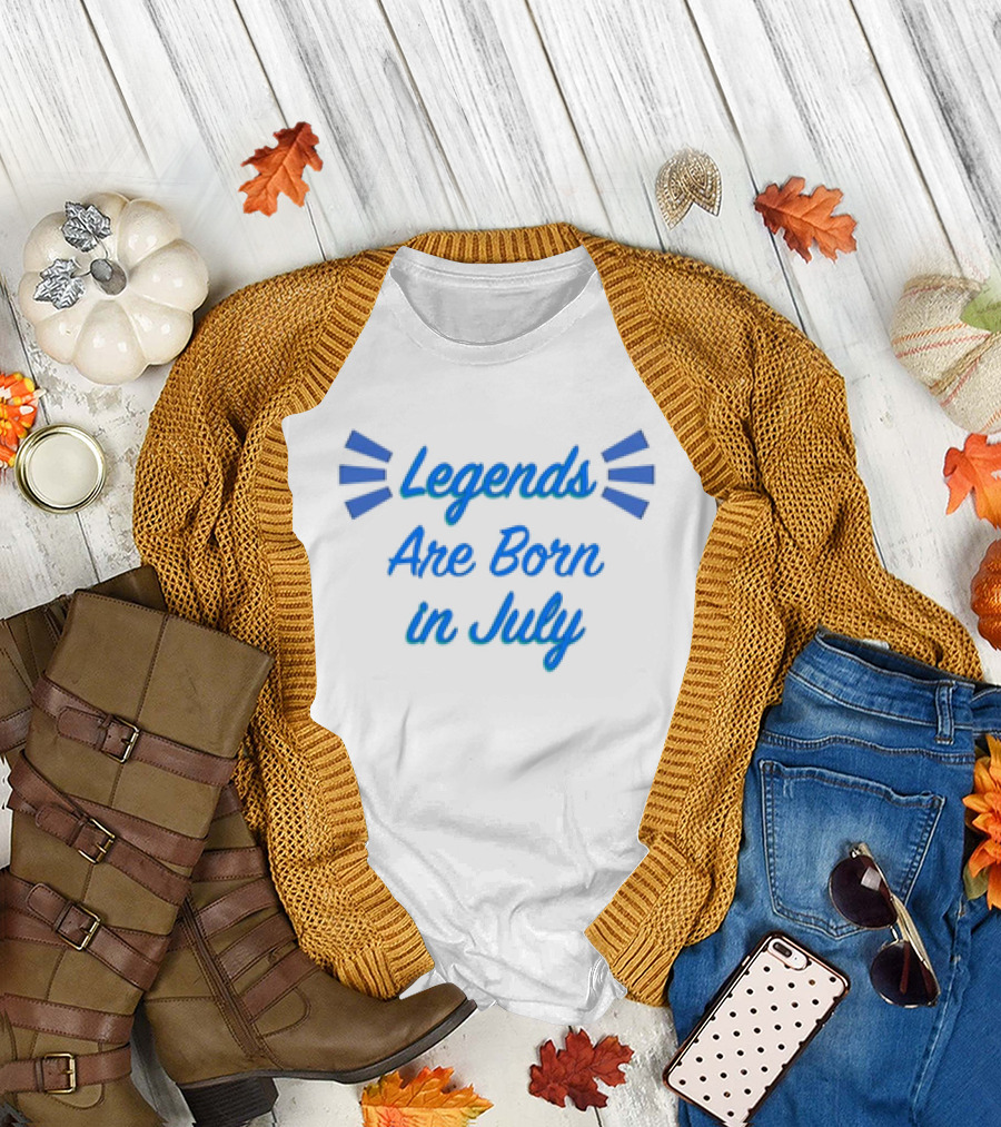 Legends Are Born in July Blue Lettering Burst T-Shirt