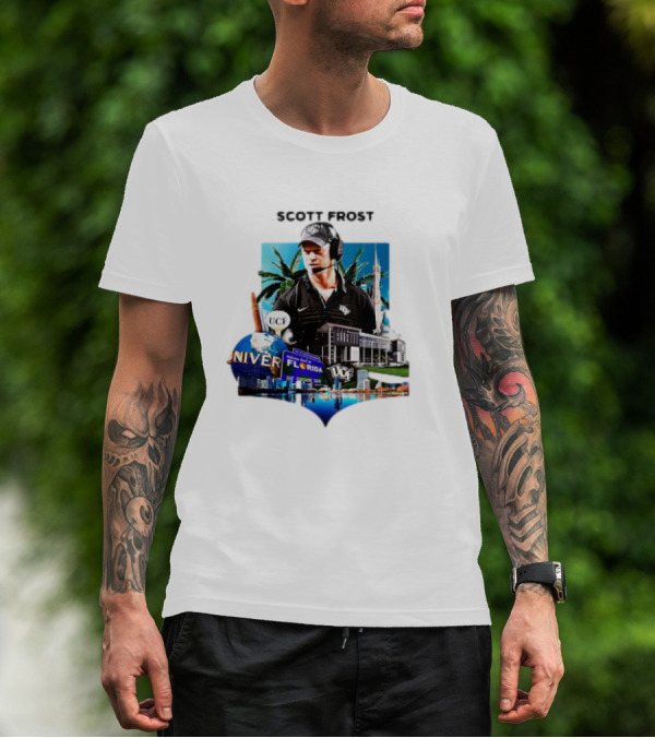 Scott Frost UCF Florida With University Campus And Palm Trees T-Shirt