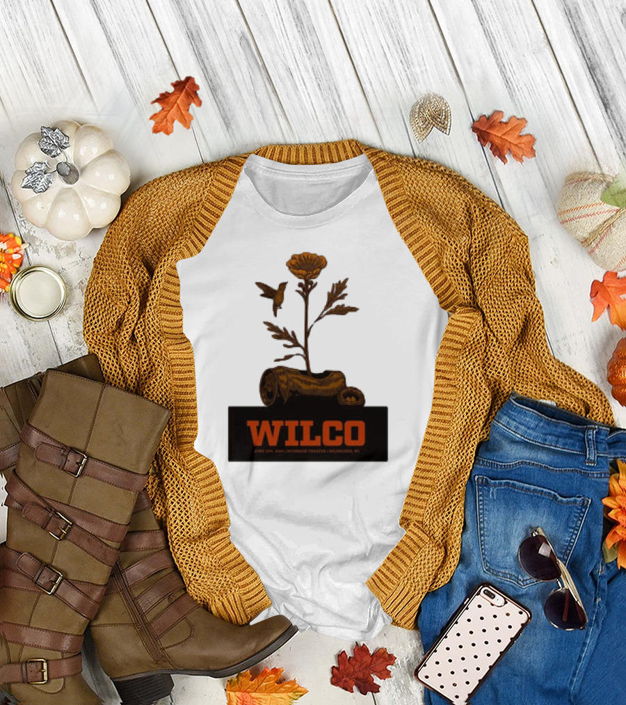 Wilco June 12, 2024 Riverside Theater Milwaukee WI Flower and Hummingbird T-Shirt