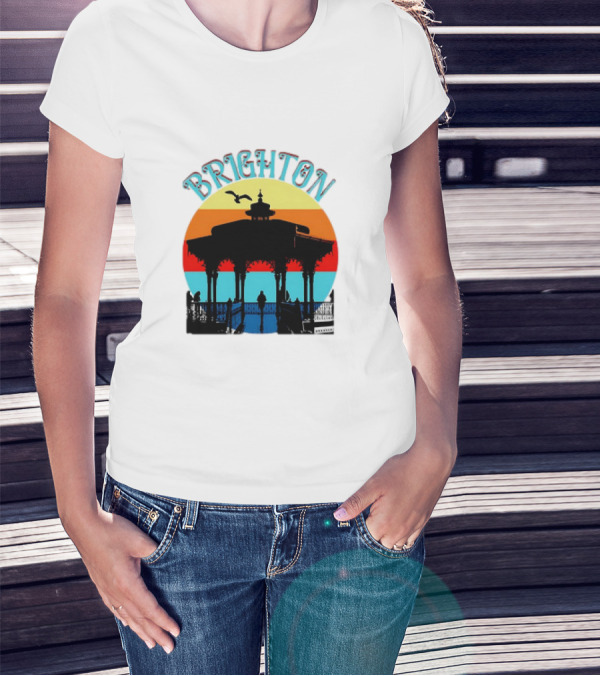 Brighton Bandstand Silhouette At Sunset With Seagulls T-Shirt