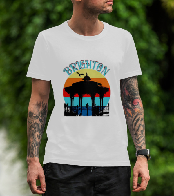 Brighton Bandstand Silhouette At Sunset With Seagulls T-Shirt