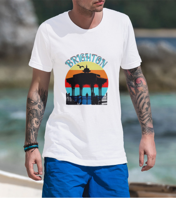 Brighton Bandstand Silhouette At Sunset With Seagulls T-Shirt
