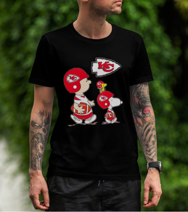 Peanuts Characters In Kansas City Chiefs Football Gear With KC T-Shirt