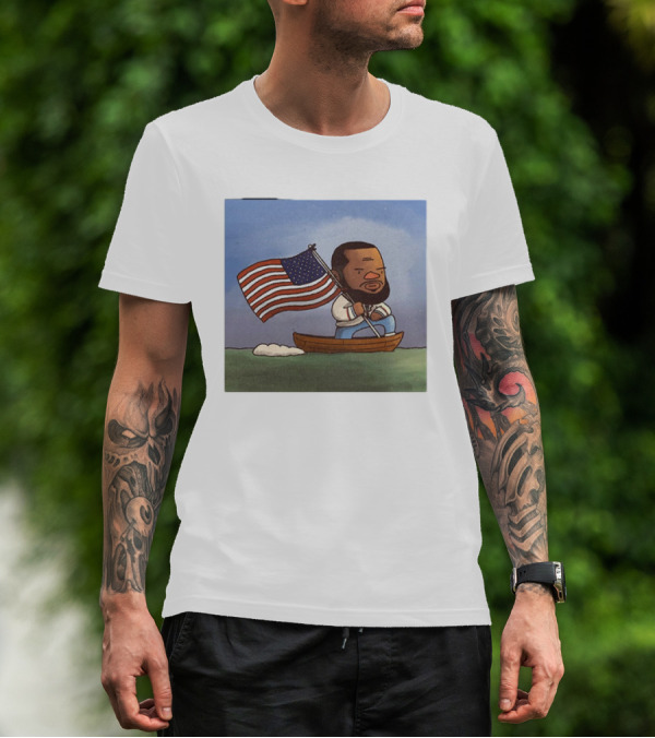 LeBron James LeCaptain America Cartoon Rowing With Flag T-Shirt