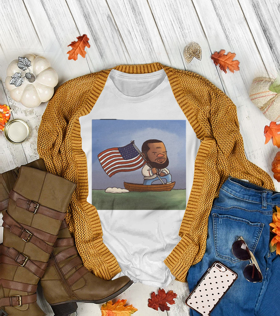 LeBron James LeCaptain America Cartoon Rowing with Flag T-Shirt