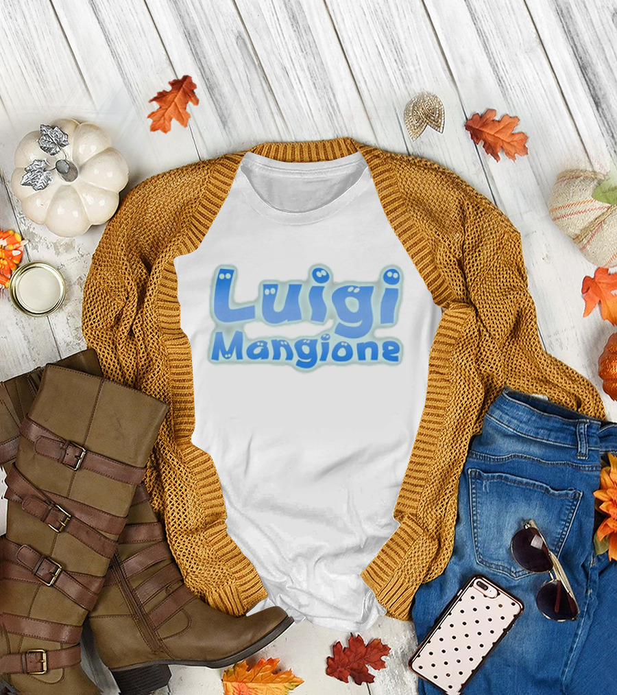 Luigi Mangione Blue Text with Eyes T-Shirt
