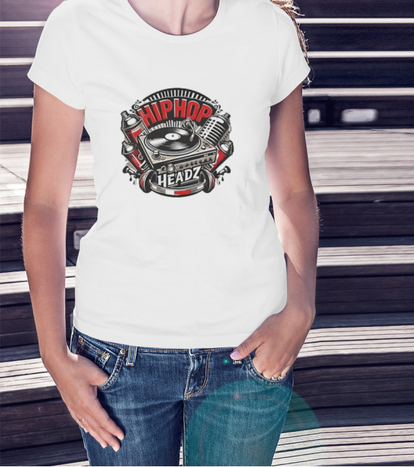 HIP HOP HEADZ VINYL RECORD PLAYER TURNTABLE SPRAY CANS MICROPHONE T-Shirt