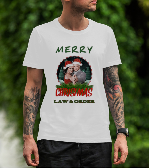 Merry Christmas Law And Order Santa Hats Holiday T-Shirt