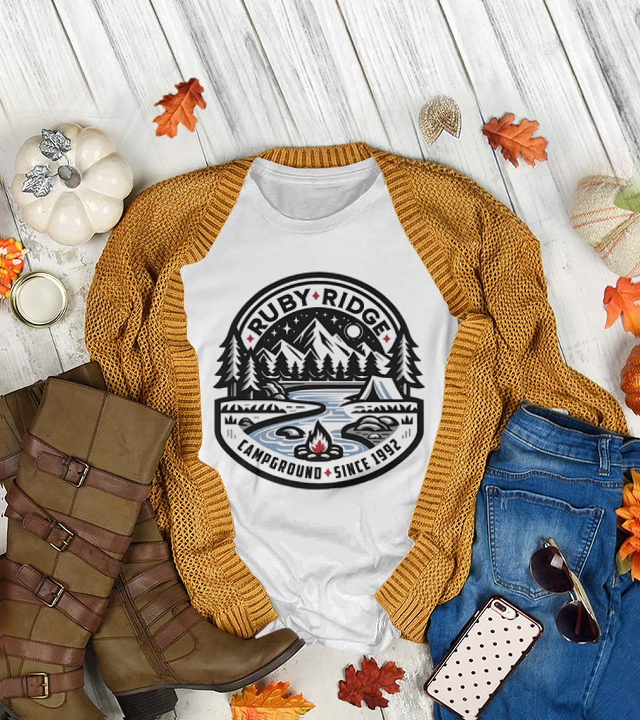 Ruby Ridge Campground Scenic Mountains and Campfire Since 1992 T-Shirt