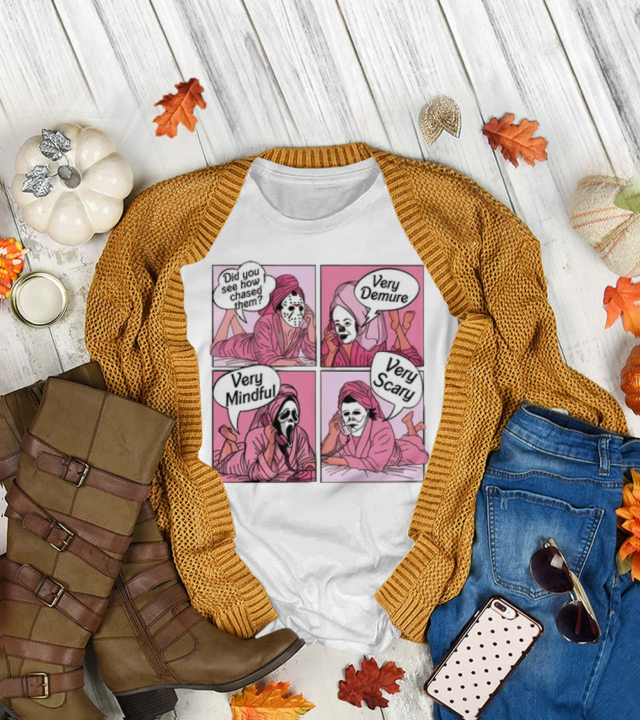 Did You See How I Chased Them Very Demure Very Mindful Very Scary Masks Comic T-Shirt