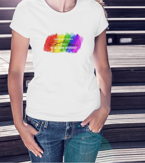 Inclusion Matters BBES We All Learn Differently Rainbow Brushstroke Background T-Shirt
