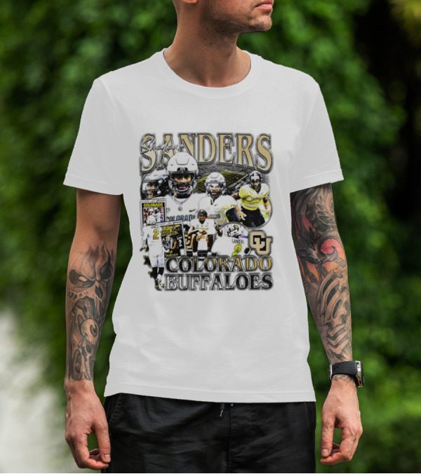Sanders Colorado Buffaloes Football Collage With Athletic Imagery And Jersey Number 2 T-Shirt