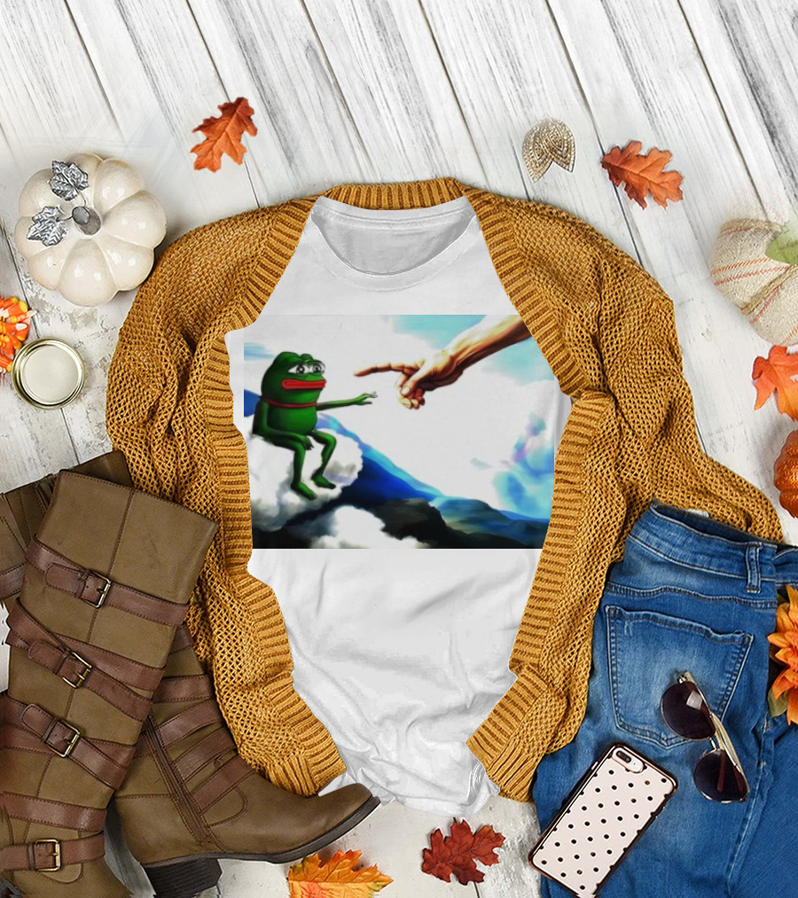 Pepe Token Iconic Creation of Adam Meme Parody Cloud Scene T-Shirt