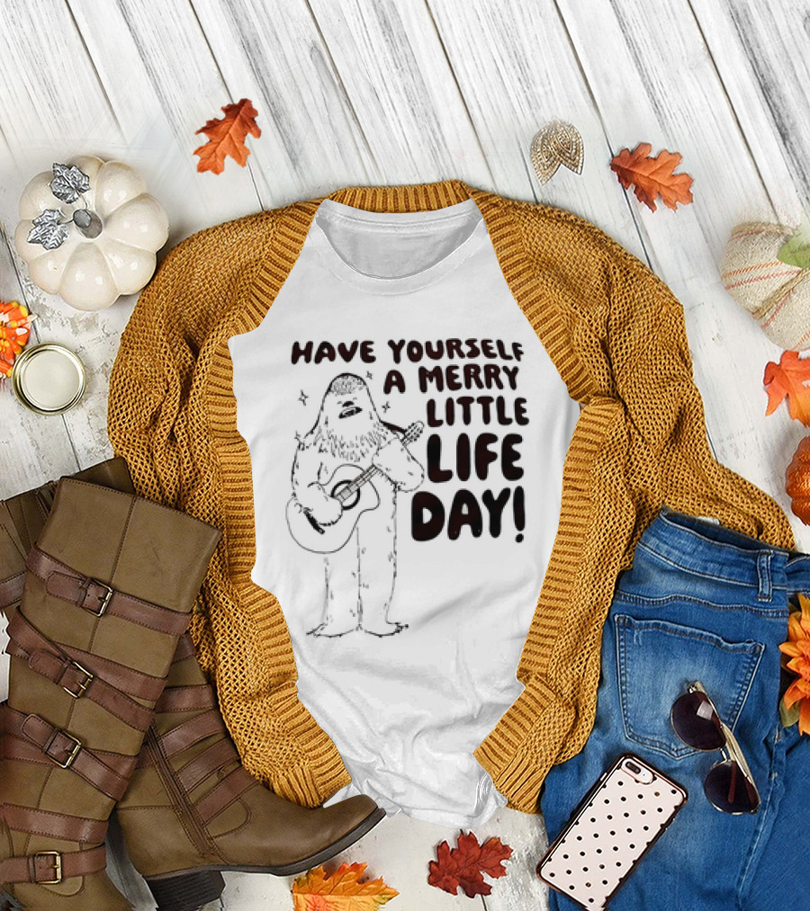 Bigfoot Have Yourself A Merry Little Life Day Playing Guitar T-Shirt