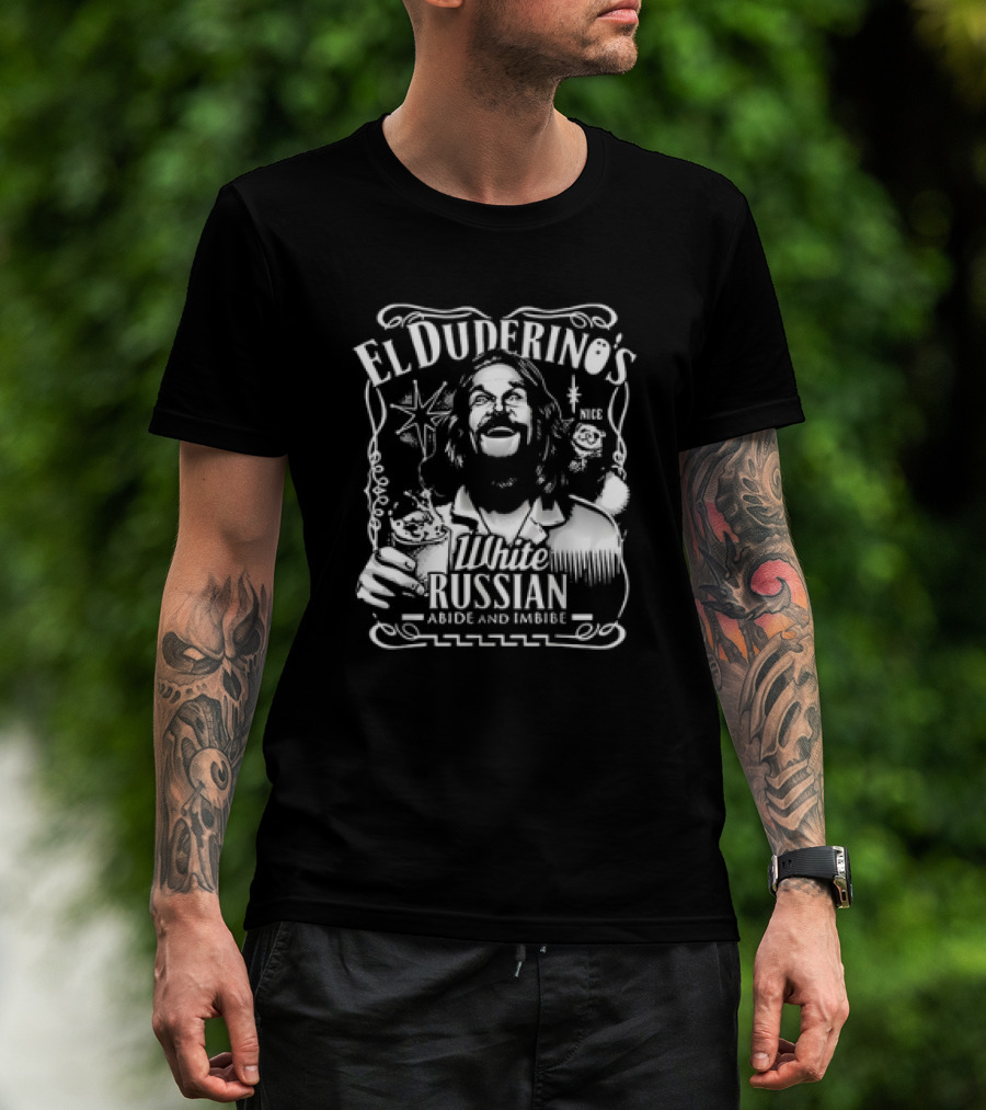 El Duderino’s White Russian Abide And Imbibe Retro Style Starburst Drink T-Shirt