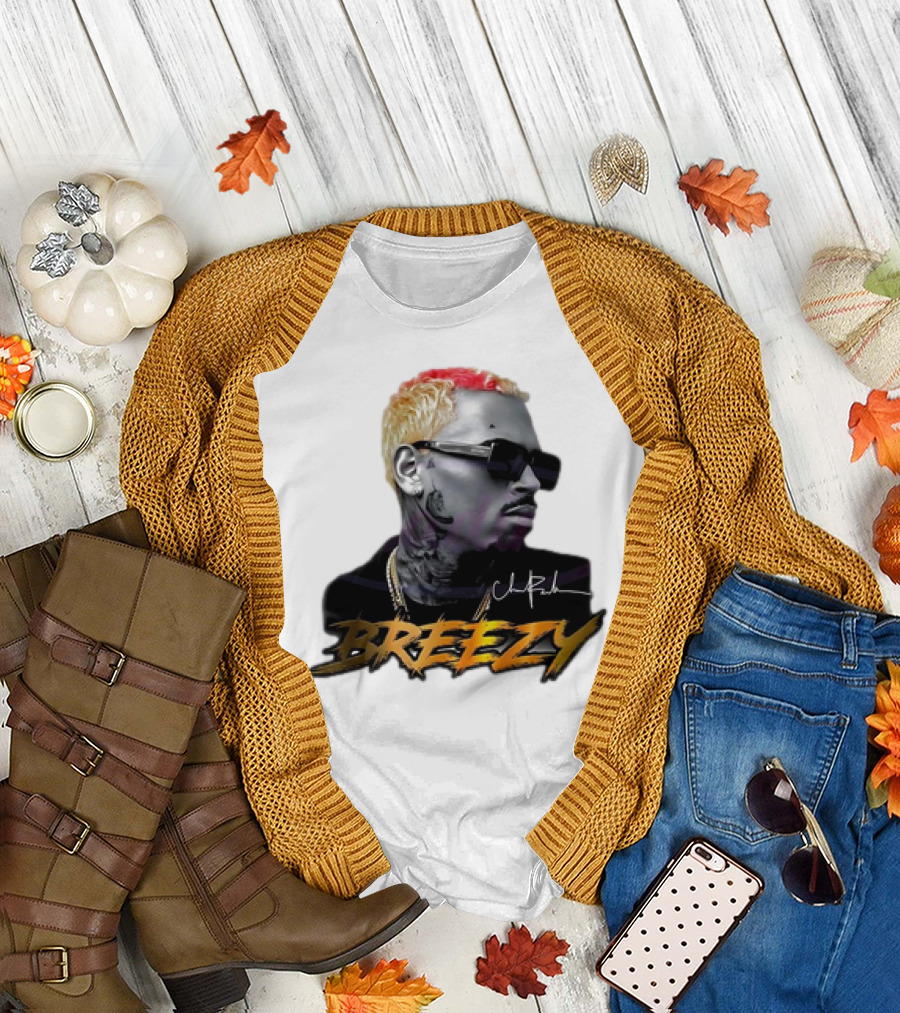 Breezy Chris Brown Signature Style with Sunglasses and Blonde Hair T-Shirt
