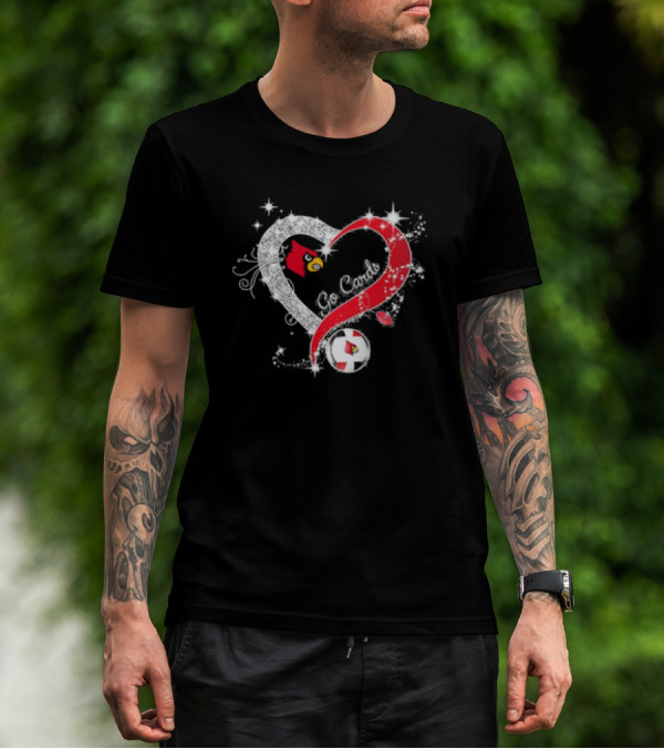 Louisville Cardinals Volleyball Heart Diamond Go Cards Sparkling Logo Soccer Ball T-Shirt