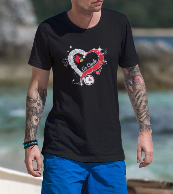 Louisville Cardinals Volleyball Heart Diamond Go Cards Sparkling Logo Soccer Ball T-Shirt