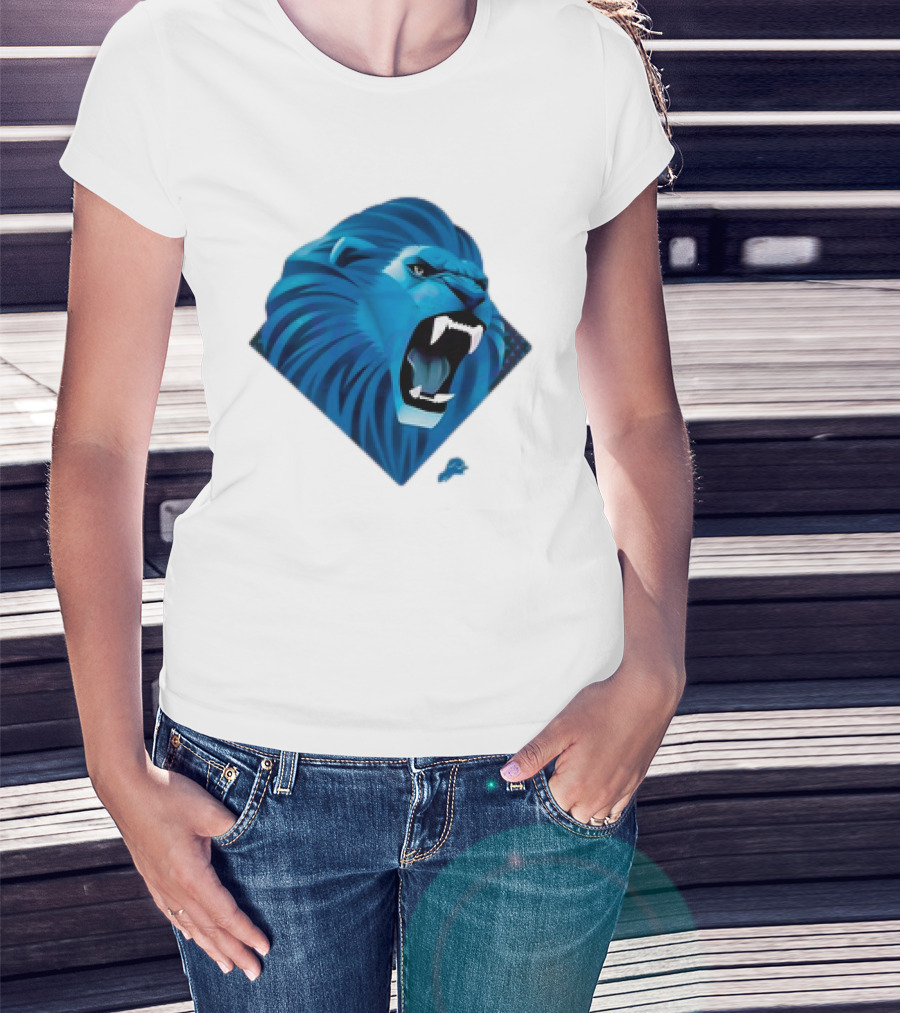 Detroit Lions Roaring Blue Lion Head Emblem T-Shirt