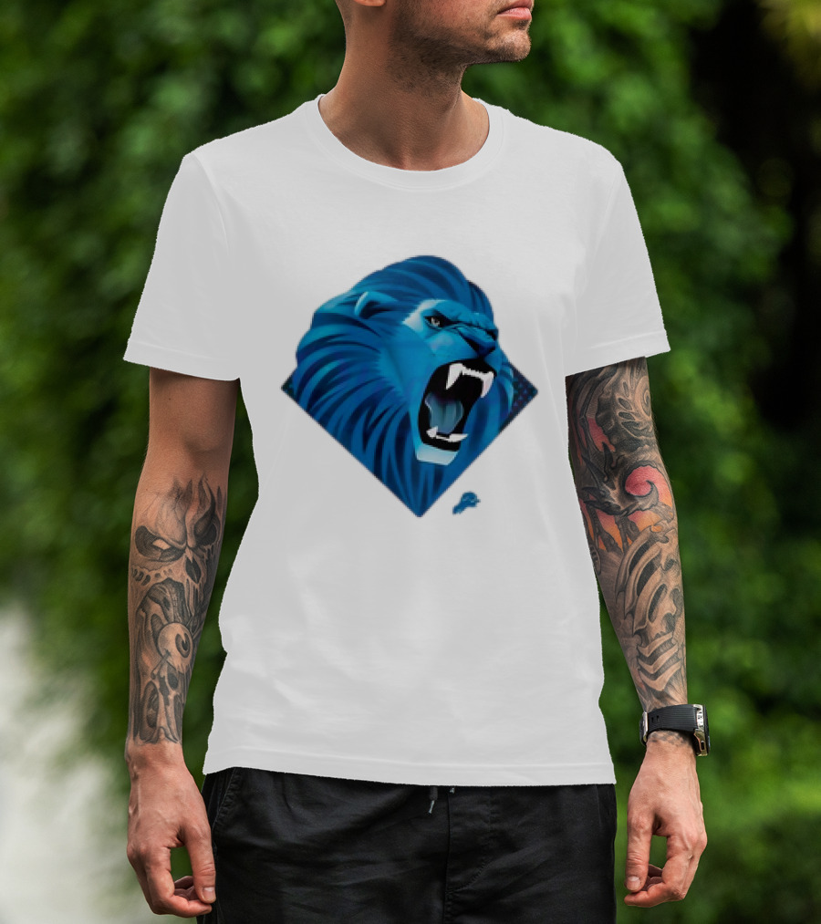 Detroit Lions Roaring Blue Lion Head Emblem T-Shirt