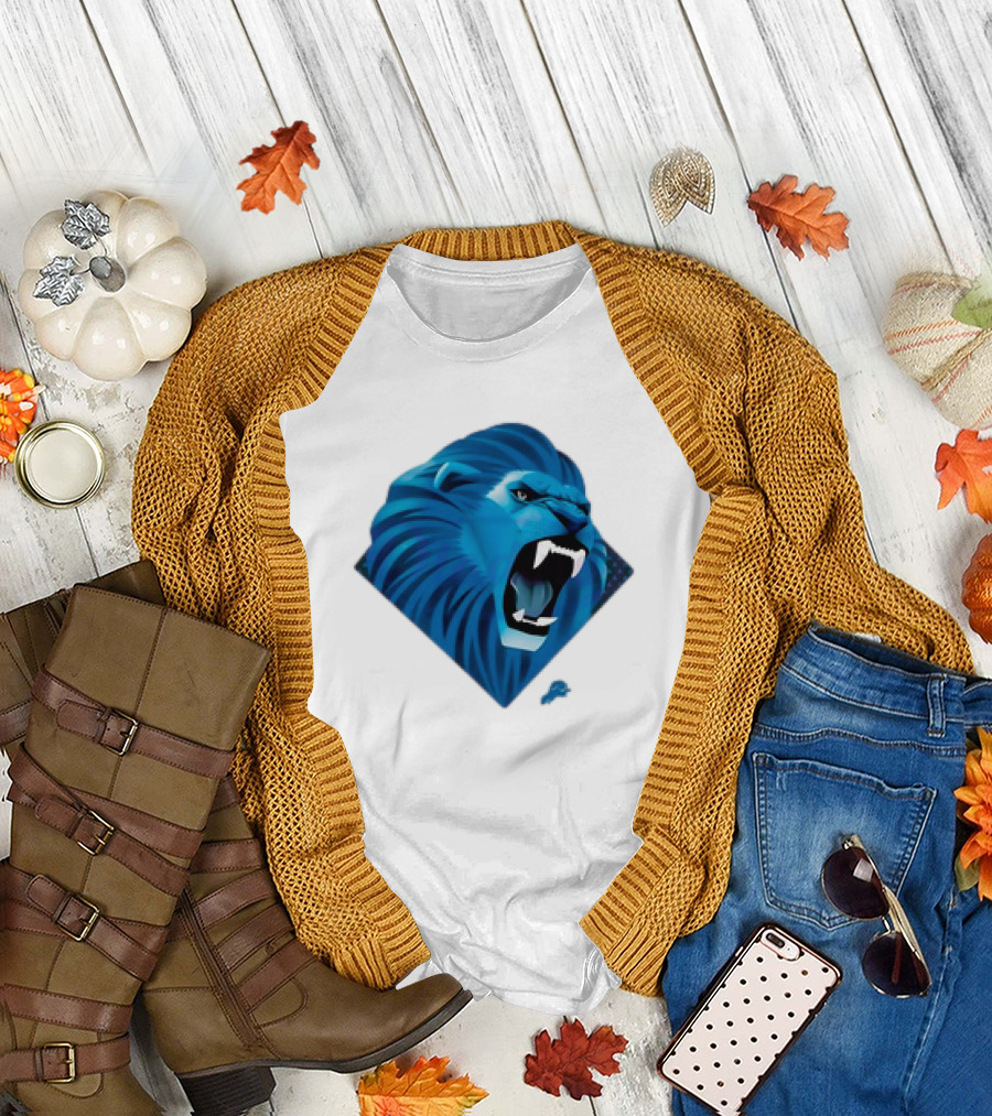 Detroit Lions Roaring Blue Lion Head Emblem T-Shirt