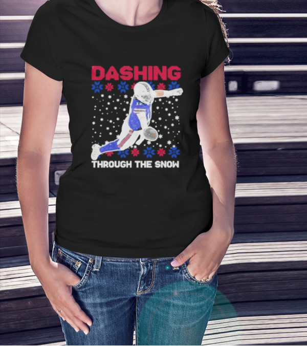 Josh Allen Buffalo Bills Dashing Through The Snow Holiday Football T-Shirt
