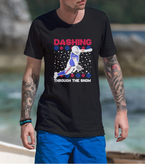 Josh Allen Buffalo Bills Dashing Through The Snow Holiday Football T-Shirt