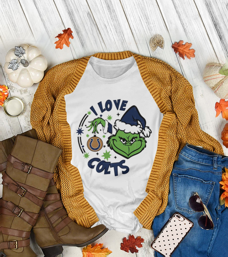 Indianapolis Colts I Love Colts Christmas Grinch Santa Hat T-Shirt
