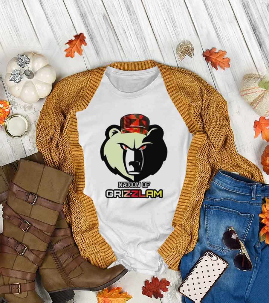 Nation of Grizzlam Bear Logo with Camo Hat T-Shirt