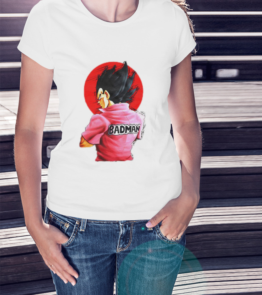 Vegeta Badman Pink Shirt Dragon Ball Style Red Circle Background T-Shirt