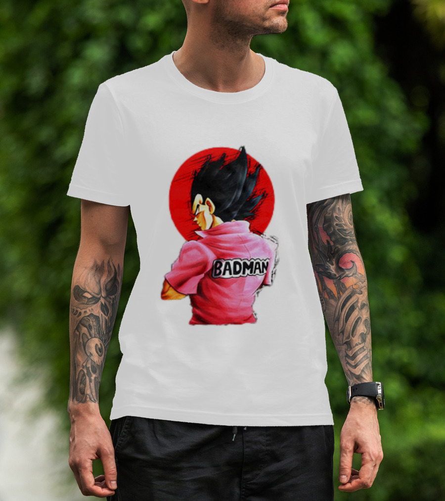 Vegeta Badman Pink Shirt Dragon Ball Style Red Circle Background T-Shirt