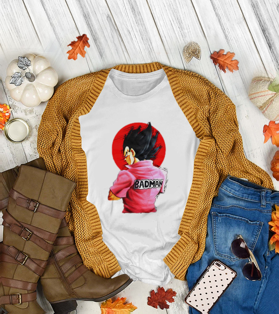 Vegeta Badman Pink Shirt Dragon Ball Style Red Circle Background T-Shirt