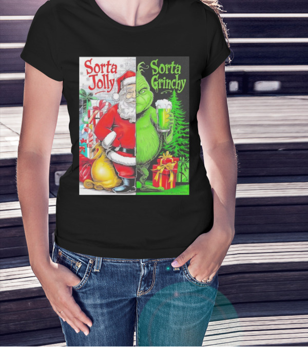Sorta Jolly Sorta Grinchy Santa Claus Grinch Christmas Gifts T-Shirt