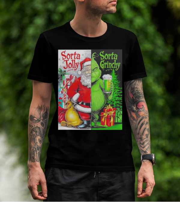 Sorta Jolly Sorta Grinchy Santa Claus Grinch Christmas Gifts T-Shirt