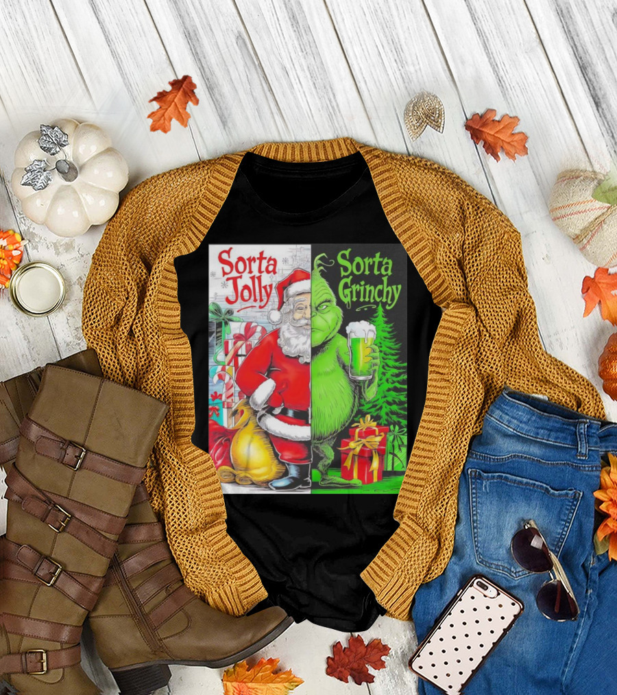 Sorta Jolly Sorta Grinchy Santa Claus Grinch Christmas Gifts T-Shirt