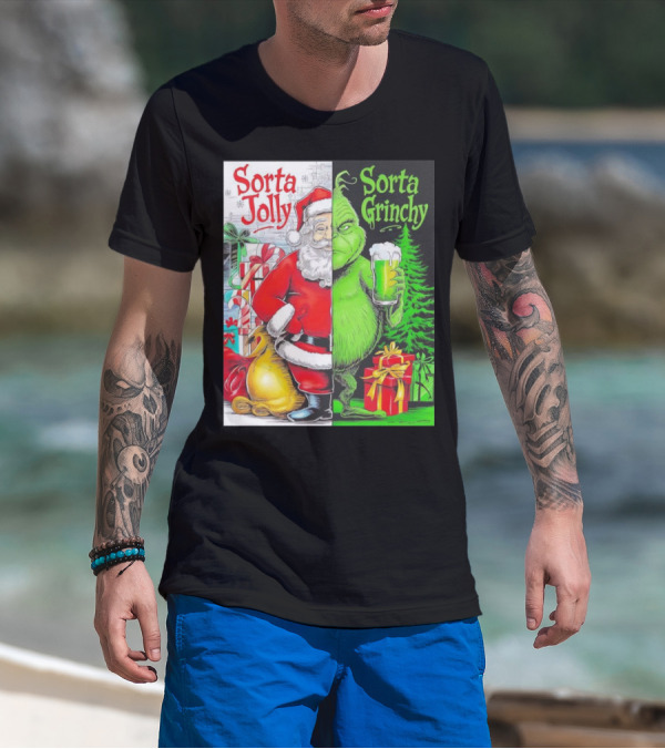 Sorta Jolly Sorta Grinchy Santa Claus Grinch Christmas Gifts T-Shirt