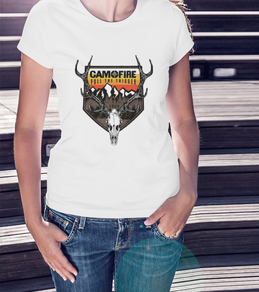CAMOFIRE Pull The Trigger 2008 Deer Skull And Antlers Mountain T-Shirt