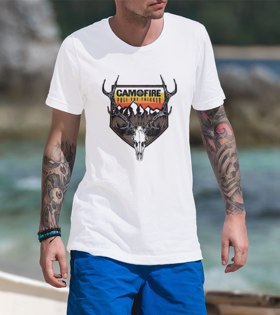 CAMOFIRE Pull The Trigger 2008 Deer Skull And Antlers Mountain T-Shirt