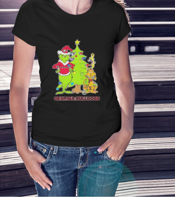 Georgia Bulldogs Grinch Christmas Tree Football T-Shirt