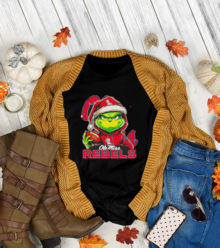 Grinch Ole Miss Rebels Christmas Football Santa T-Shirt
