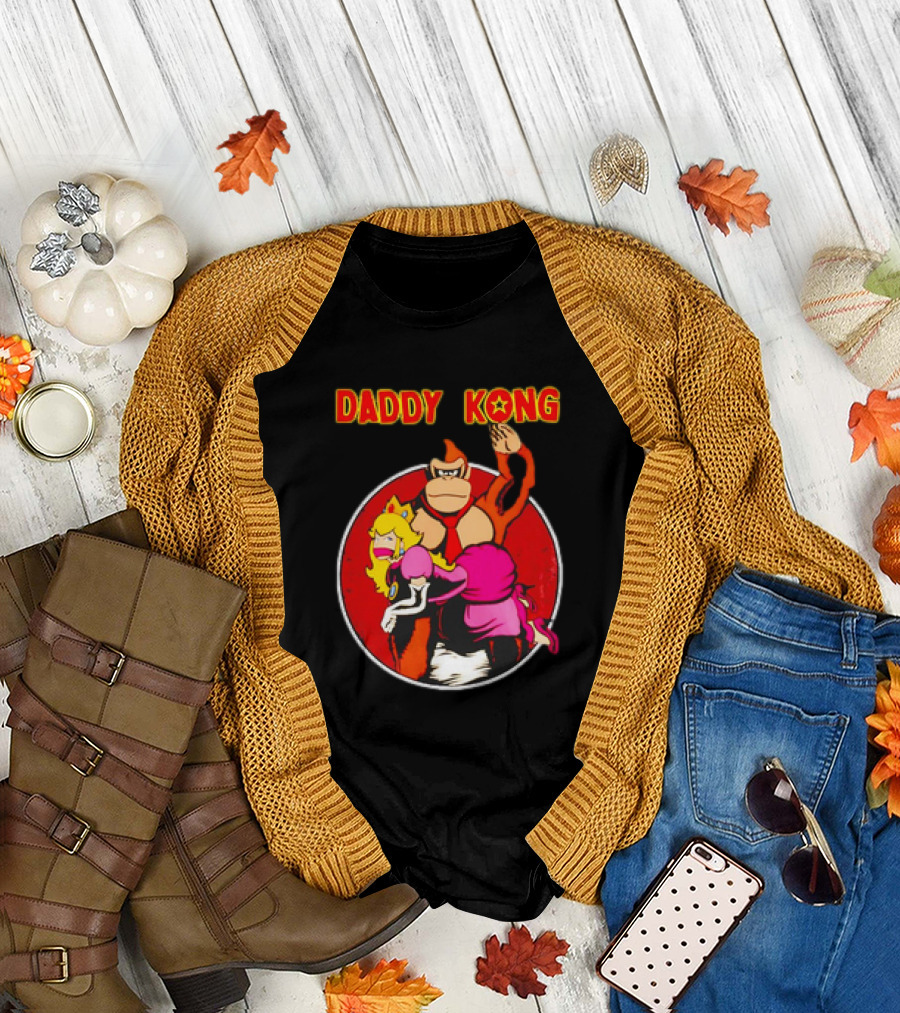Daddy Kong Funny Retro Gaming Humor with Princess Character Playful T-Shirt