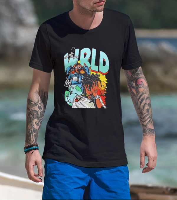 Juice Wrld Vintage 90s Cartoon Style Colorful Artwork Planet Background T-Shirt