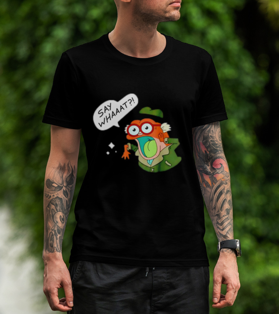 Hop Pop Plantar Amphibia Say Whaaaat Frog Cartoon Character Reaction T-Shirt