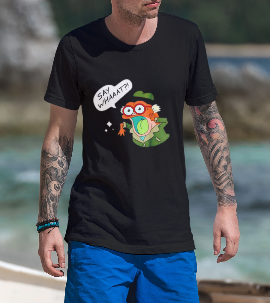 Hop Pop Plantar Amphibia Say Whaaaat Frog Cartoon Character Reaction T-Shirt