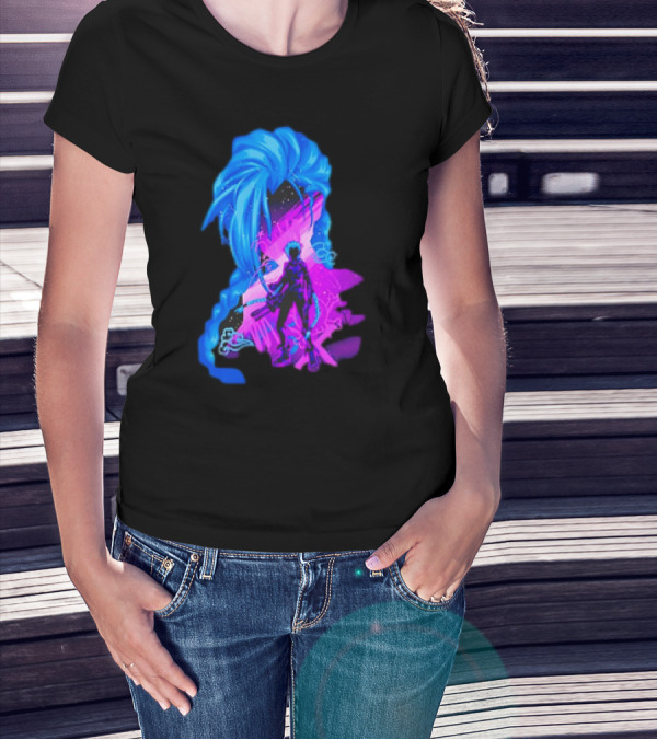 Jinx Arcane League Of Legends Iconic Silhouette With Blue Hair T-Shirt