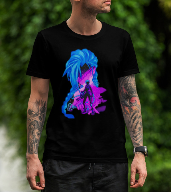 Jinx Arcane League Of Legends Iconic Silhouette With Blue Hair T-Shirt