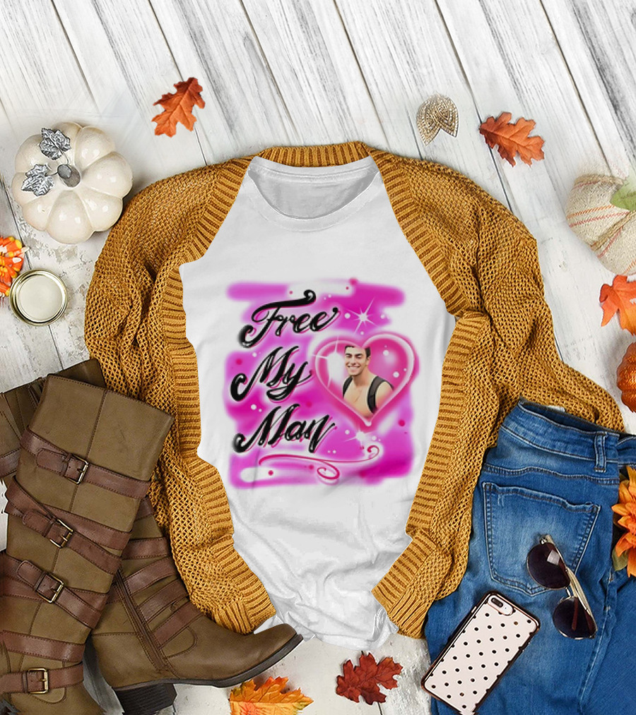 Free My Man Luigi Mangione with Heart Background T-Shirt